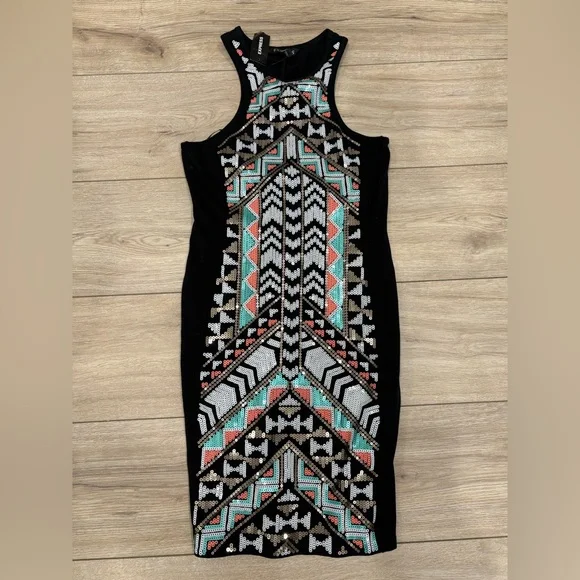 Express Fashion aztec sequined embellished sheath dress XS - Picture 2 of 6
